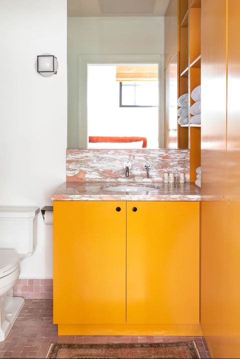 floor, yellow, room, plumbing fixture, property, architecture, flooring, interior design, wall, tile,